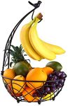 Buruis Fruit Basket Bowl with Banana Hanger, Modern Bird Design Fruit Container, Creative Tabletop Fruit Basket for Kitchen Countertop Dining Room, Decorative Display Stand (Black)