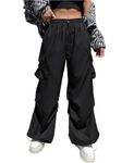 Buynewtrend Women Loose Fit Parachute Trousers | High Waist Cargo Pant (30, Black)