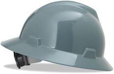 MSA 475367 V-Gard Full-Brim Hard Hats, Ratchet Suspension, Size 6 1/2-8, Gray