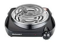 Elite Gourmet ESB301C# Countertop Single Coiled Burner, 1100 Watts Electric Hot Plate, Temperature Controls, Power Indicator Lights, Easy to Clean, Black