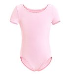 MAGIC TOWN Short Sleeve Leotard Girls Gymnastics Classic Ballet Dance Unitard (2-4,Pink)