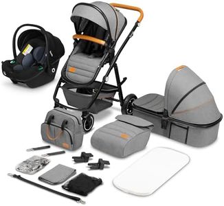 LIONELO Amber Passeggino 3in1 Trio Passeggino con seduta secchiello + Navicella + Ovetto per neonato e bambini 0 fino a 48mesi o 22kg Regolabile e pieghevole Ruote grandi Cappotina XXL
