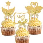 Blopee Wedding Cupcake Topper, Oblong Gold Mr and Mrs Cake Topper, Funny Wedding Cake Toppers Bride and Groom, 12 PCS Elegant Wedding Toppers for Cake Decorations