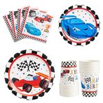 WERNNSAI Racing Car Party Supplies for Boys - Serves 16 Guests Party Tableware Kit Includes Paper Luncheon Dinner Dessert Cake Plates Napkins Cups Birthday Party Dinnerware