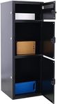 Kissmama Large Steel Freestanding Floor Standing Parcel Drop Box, 16.3" x 15.6" x 44.5" Locking Mailbox Drop Box with Multiple Compartments, Black