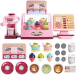 Toy Cash Register for Kids Play Cash Register Toys Ice Cream Playset with Coffee Machine Kitchen Pretend Play Set Shopping Cashier Play Kitchen Accessories Gifts for Girls Boys Kids Ages 3+