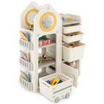 Maxmass Kids Toy Storage Unit, Children Toy Box Organizer with Removable Bins, Door Cabinet, Toddler Storage Cabinet for Living Room Playroom Bedroom(Beige + Grey,House Shape:87 x 38 x 120 cm)