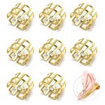 Monsully 8 Pcs Napkin Ring, Metal Napkin Buckle Holder Hollow Out Design, Long-Lasting Gloss, for Wedding, Festival, Banquet, Dinning Table Parties Everyday Decoration (Golden)