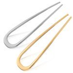 2pcs Metal French Hair Pins for Thick Hair, U-Shaped Hair Pins Metal French Twist Hair Pin Fork for Women Girls Hair Types Styling Hair Accessories (1 Gold & 1 Silver)