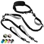 SparklyPets Hands Free Double Dog Leash – Dual Dog Leash for Medium and Large Dogs – Dog Leash for 2 Dogs with Padded Handles, Reflective Stitches, No Pull, Tangle Free (Gray, for 2 Dogs)