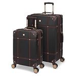 SwissGear Vintage Checked Luggage Trunk — Large Hardside Suitcase with 8 Spinner Wheels — Black with Brown Trim, 26-Inch