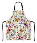 Wasach Mexican Floral Apron, Ethnic Art Birds and Paisley Flowers Bib Apron with Adjustable Neck for Men Women,Suitable for Home Kitchen Cooking Waitress Chef Grill Bistro Baking BBQ Apron