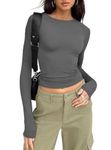 Skims Dupe Top Long Sleeve Shirt Fitted Teen Crop Top Clothes Basic Tshirt Going Out Tops for Women Grey