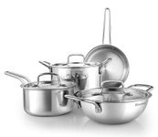 Bergner TriPro TriPly Stainless Steel 7 Pcs Cookware Set - 20cm Deep Kadai (1.5 L), 20cm Sautepan (1.2 L), 16cm Saucepan (1.7 L), 20cm Casserole (3 L), 3 Stainless Steel Lids, Induction Bottom