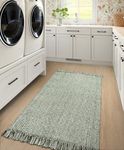 Collive Washable Area Rug 3' x 5', Modern Woven Kitchen Rugs, Olive Green/Cream Braided Cotton Rug Indoor Door Mat Throw Carpet for Entryway Living Room Nursery Mudroom Laundry Room