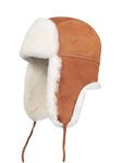 Zavelio Unisex Shearling Sheepskin Leather Aviator Russian Ushanka Trapper Winter Fur Hat, Cognac, X-Large