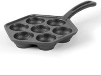 Cast Iron Danish Aebleskiver Pan, Preseasoned Cast Iron Cookware for Pancake Puffs, Makes 7 Pancake Balls by Commercial Chef