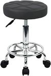 WKWKER PU Leather Round Rolling Stool Swivel Height Adjustment Home Office Stool Drafting Lab Kitchen Massage Stools with Wheels Office Chair (Gray)