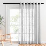 PONY DANCE Net Voile Curtain Backdrop - Thick Washable Party Curtain Sheer Panel Eyelet Luxury Living Room Curtain Faux Linen Textured Door Curtain, 1 PC, 100 x 84 inch, Light Grey