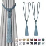 Pretty Jolly 2 Pack Long Tassel Curtain Tiebacks Handmade Braided Rope Knot Drape Tie Backs European Style Decorative Curtain Holdbacks for Home & Office Window Drapery (Teal)