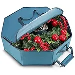 Hearth & Harbor Wreath Storage Container - Hard Shell Christmas Wreath Storage Bag with Interior Pockets, Dual Zipper and Handles - 24" Premium Wreath Storage Organizer Box