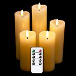 Eldnacele Flameless Flickering Candles with Remote Timer, 3D Wick Real Wax Battery Operated Pillar Candles Set of 5 for Home Wedding Party Christmas Holiday Decoration