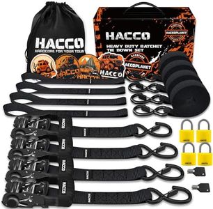 HACCOPLANET Ratchet Straps, 5280lb Break Strengeth, 1.6" Heavy Duty Ratchet Tie Down Strap Set w/Padded Handle, S Hook, Soft Loop for UTV Motorcycle Truck Cargo Straps (Black with Lock, 8FT)