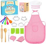 Toyze Birthday Gifts for 3-8 Year Old Girls Cute Stuff Apron for Girls Kids Cooking Sets Toddler Toys Kids Chef Hat and Apron Easter Christmas Stocking Stuffers White-with Cookbook
