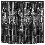 5 Pack Black Foil Fringe Curtain Backdrop, 3.2ft x 8.2ft Metallic Tinsel Foil Fringe Curtains, Tinsel Backdrop Streamers for Birthday Curtain Party Decoration Wedding Christmas Decoration (Black)