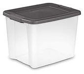 Sterilite 19373V06 50 Quart / 47 Liter Shelf Tote, Clear Base with Flat Gray Lid and Latches, 6-Pack