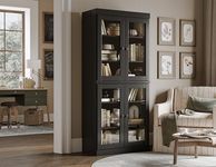 Palace Imports 100% Solid Wood 6-Shelf Bookcase w/ 4 Glass Doors, Black, 32" w x 72" h, Renewable Eco-Friendly Wood, Made in Brazil