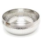 Carousel Home 24cm Stylish Silver Metal Kitchen Fruit Bowl | Round Stainless Steel Display Dish with Hammered Detail | Snack Bowl