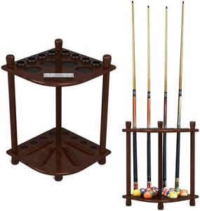 ISZY Billiards Pool Stick Holder - Cue Rack Only - Wood Stand Holds 8 Billiard Sticks, a Full Set of Balls & Includes 4 Score Counters - Pool Accessories, Mahogany