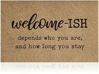 Welcome Mats for Front Door Outdoor Entry Welcome Ish Depends Who You are Doormat Non-Slip Rubber Mat for Home Indoor Farmhouse Funny Kitchen Rugs Balcony Patio Brown