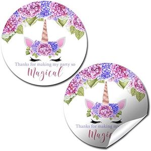 Amanda Creation Hydrangea Unicorn Face Birthday Party Thank You Stickers, 20 x 2" Pink & Purple Unicorn Party Circle Stickers