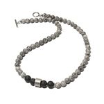 Hovaete 8mm Natural Stone Beads Short Necklace Stainless Steel Beaded Charm Choker Neck Chain Fashion Men and Women Jewelry 21.7 inch(55cm), Stone, Onyx