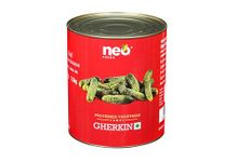 Neo Whole Gherkins 3kg Tin I 100% Vegan I Low Fat Sweet and Crunchy Gherkins I Ready to Eat, Enjoy as Salad I No GMO