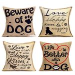 Tlovudori 4Pcs Cute Animals Decor Throw Pillow Cases Love Dog Theme Cotton Linen Warm Quote Words with Heart Printed Pillow Covers Decorative Home Sofa Pet House Pillowcase 18"x18" (Love Dog)