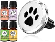 Wild Essentials Dog Paw Aromatherapy Car Vent Air Freshener Essential Oil Diffuser With Vent Clip 8 Color Refill Pads 100% Pure Essential Oils (Lavender, Peppermint, Inner Calm, Zen) Gift Set