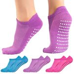 All Things Accessory 3 x Pairs Non Slip Yoga Pilates Socks Fitness Dance Barre, Anti-slip, Full Toe Ankle Fall Prevention Grip Socks, Sox UK 4-8 (Blue/Pink/Purple Non Slip)