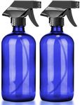 Chef's Star Glass Spray Bottles for Cleaning Solutions, Plants, and Hair, Empty Refillable Misting Spritzer with 2 Adjustable Spray Settings, 16 Oz, Pack of 2, Blue