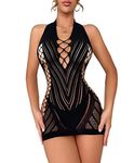 Buitifo Women Sexy Lingerie Dress One Piece Babydoll Nightwear Halter Mini Dresses (Black,M)