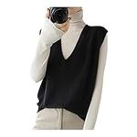 Women Solid Sweater Vests Sleeveless Jumper V Neck Knitted Jumper Tank Top Casual Gilets Black