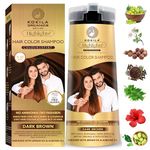 Kokila Hair Color Shampoo for Men & Women | No Ammonia - No Paraben | 10 Pair Free Gloves, Dark Brown 400Ml