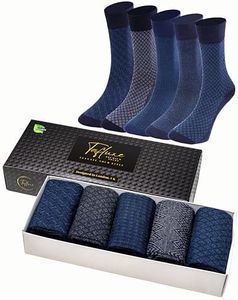 Tafluxe Bamboo Socks for Men, Soft, Seamless, Oderless, Extra Durable, Antibacterial, Breathable, All Seasons, 5 Pairs Socks with a Gift Box (Blue-Gray-Black Tones)