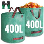 JARDILIFE Garden Waste Bags Heavy Duty 400 400 Litre 2 Pack, Reusable Garden Sacks with 1 Pair of Gardening Work Gloves, Garden Tools Bags for Garden Waste Plant Waste Grass Leaves (400L*400L)