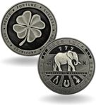 Luck Lab Two Sided Lucky Coin Featuring One Side with a Four Leaf Clover and One Side with Elephant and Lucky Symbols - 1.5 inches