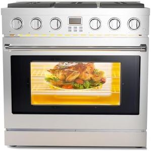 GarveeTech RV Gas Range 36", Freestanding Full Gas Range Stove with 6 Sealed Burner Cooktop, Cast Iron Grates, Convection Oven, Slide-In Gas Range Combo In Stainless Steel for Kitchen, Silver