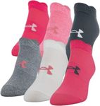 Under Armour Women's Essential 2.0 Lightweight No Show Socks, 6-Pairs, Cerise Pink Assorted, Medium