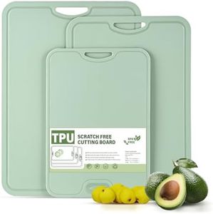 TPU Cutting Boards for Kitchen, Chopping Board Set of 3, Non Slip Cutting Boards with Juice Groove, Knife Mark Resistant Chopping Mat, BPA Free, Dishwasher Safe, Space Saving Camping Cutting Board